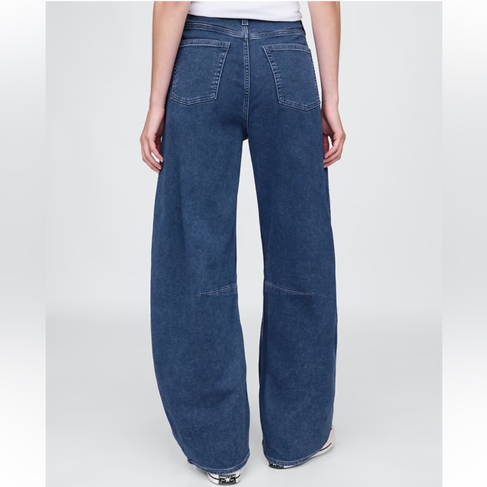 Gap High Rise Knit Horseshoe Barrel Leg Jeans W2252 Sz 28 / 6 Tall - Picture 2 of 12